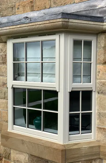 Splay bay timber mock sash window by Patchett Joinery